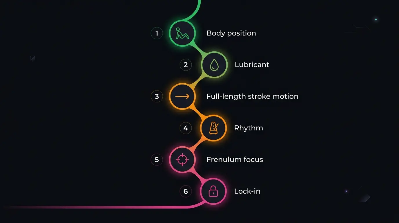 Step-by-step progression infographic showing 6 numbered steps on dark gradient background