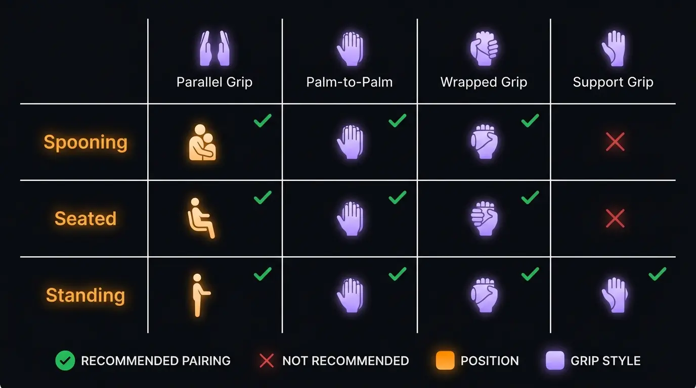 Position and grip matrix infographic on dark background